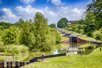 View back up the flight of locks at Caan Hill near Devizes