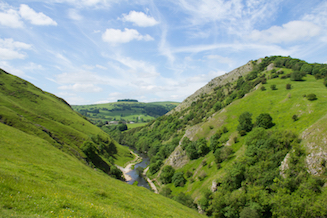 View down into Dovedale on a summer day