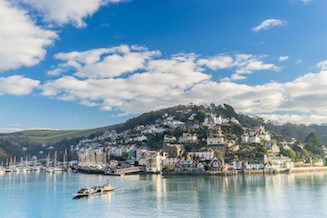 View of Kingswear from Datmouth with the Kingswear Ferry crossing the River Dart