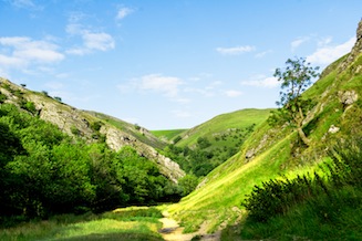 Path through the lightly wooded valley of the River Dove