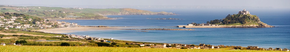 View across Mounts Bay to Marazion and St Michael's Mount