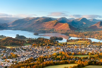 View across Keswick to Derwentwater and the surrounding fells